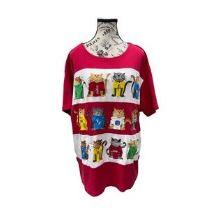 Bechamel Red and White Embroidered Cat Graphic Tee